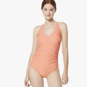 Speedo Power Flex V-Neck One Piece Swimsuit Vibrant Coral Size 8 NWT